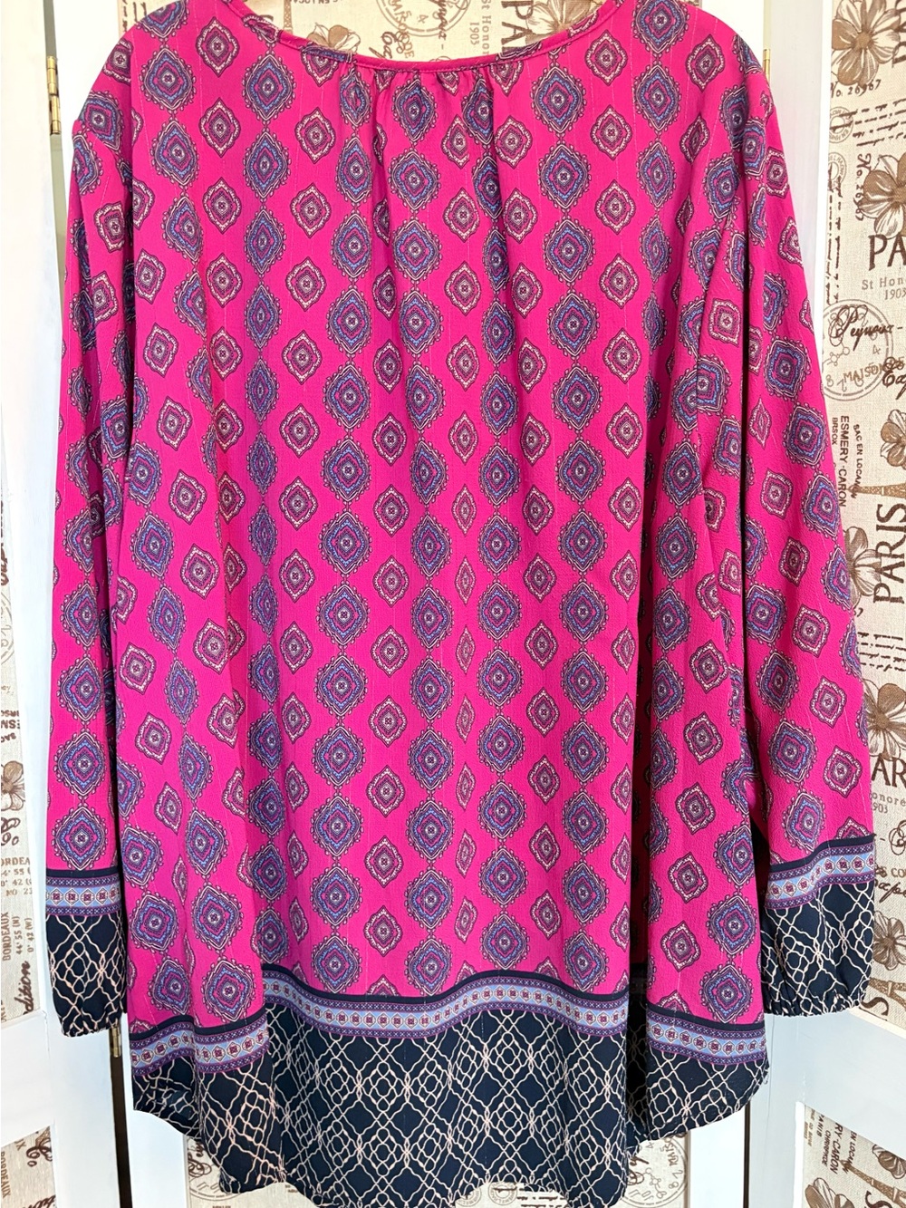 Ruby Rd. Magenta Printed Peasant Tunic with Tassel Tie - Picture 10 of 11